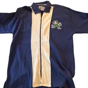 Vintage Notre Dame Fighting Irish Mirage Zip Up Polo Jacket L Blue Gold NCAA 90s
